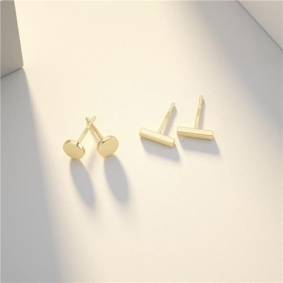 Gold Sterling Silver Stud Earrings Set Bar Dot Heart Star Hypoallergenic - Picture 4 of 7